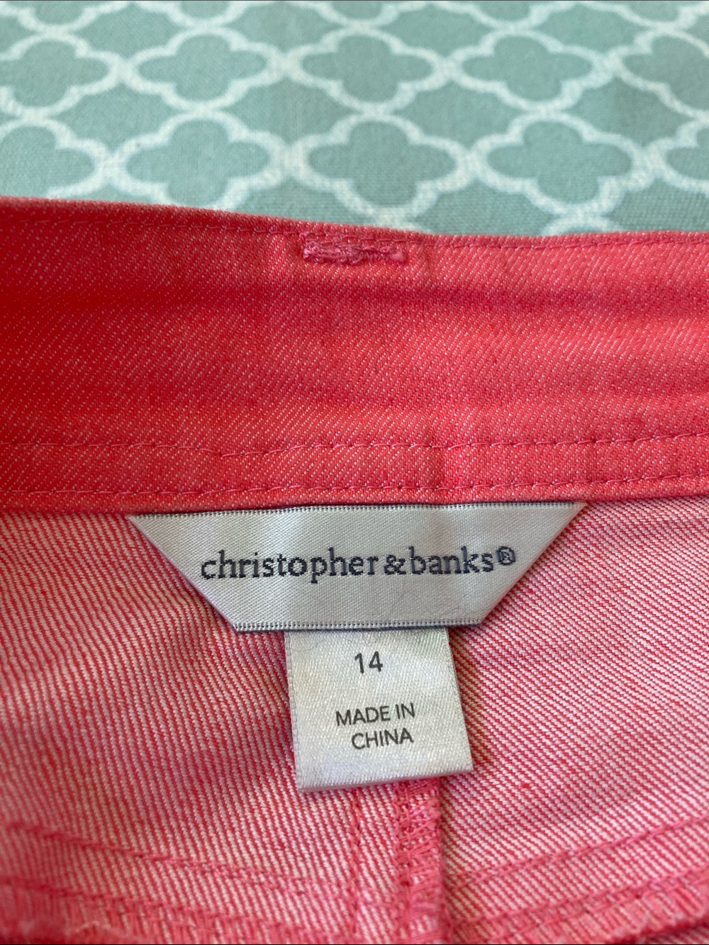 Christopher & Banks Coral Colored Denim Skirt Midi Pencil 14 - Picture 3 of 9